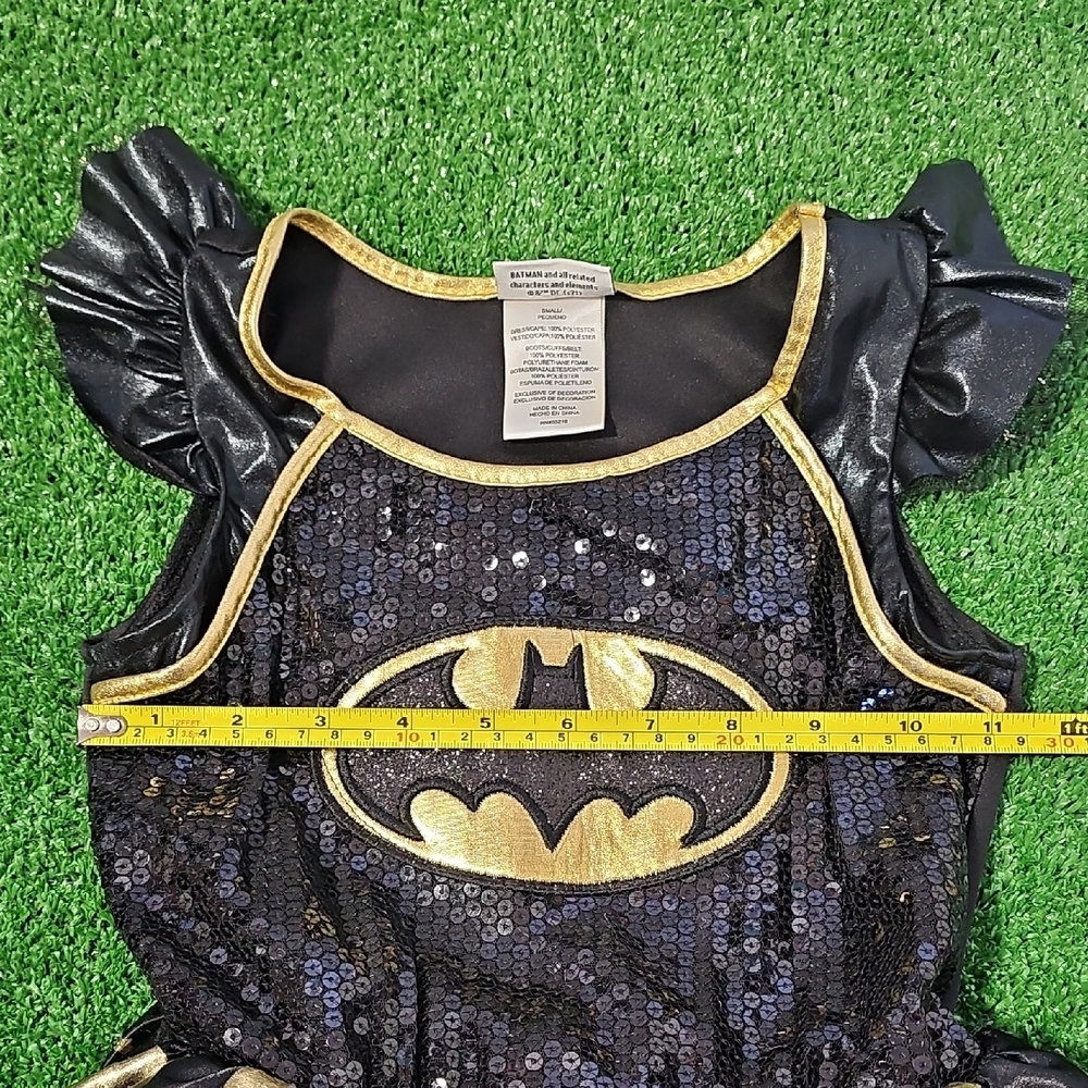 Girls Small Batgirl Black & Gold Sequin Mesh Tutu Dress Costume Preowned - Picture 7 of 9